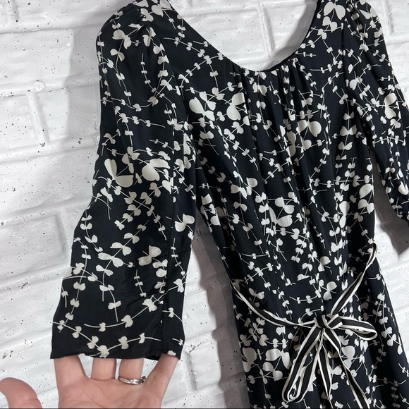 BODEN Black & White Floral Midi Dress with ribbon belt Size 2 - Picture 7 of 12